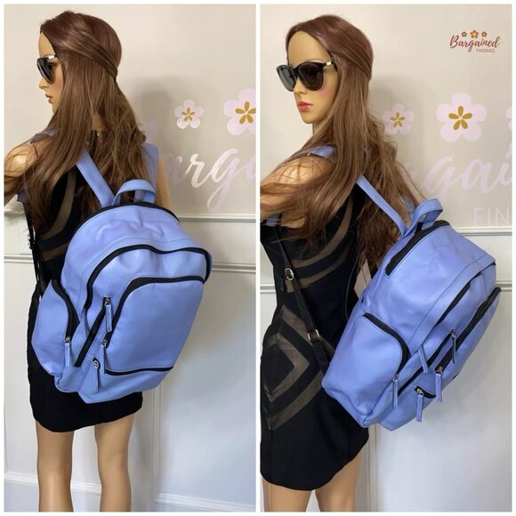 New Unbranded Genuine Blue Smooth Leather Medium Backpack - Picture 4 of 12